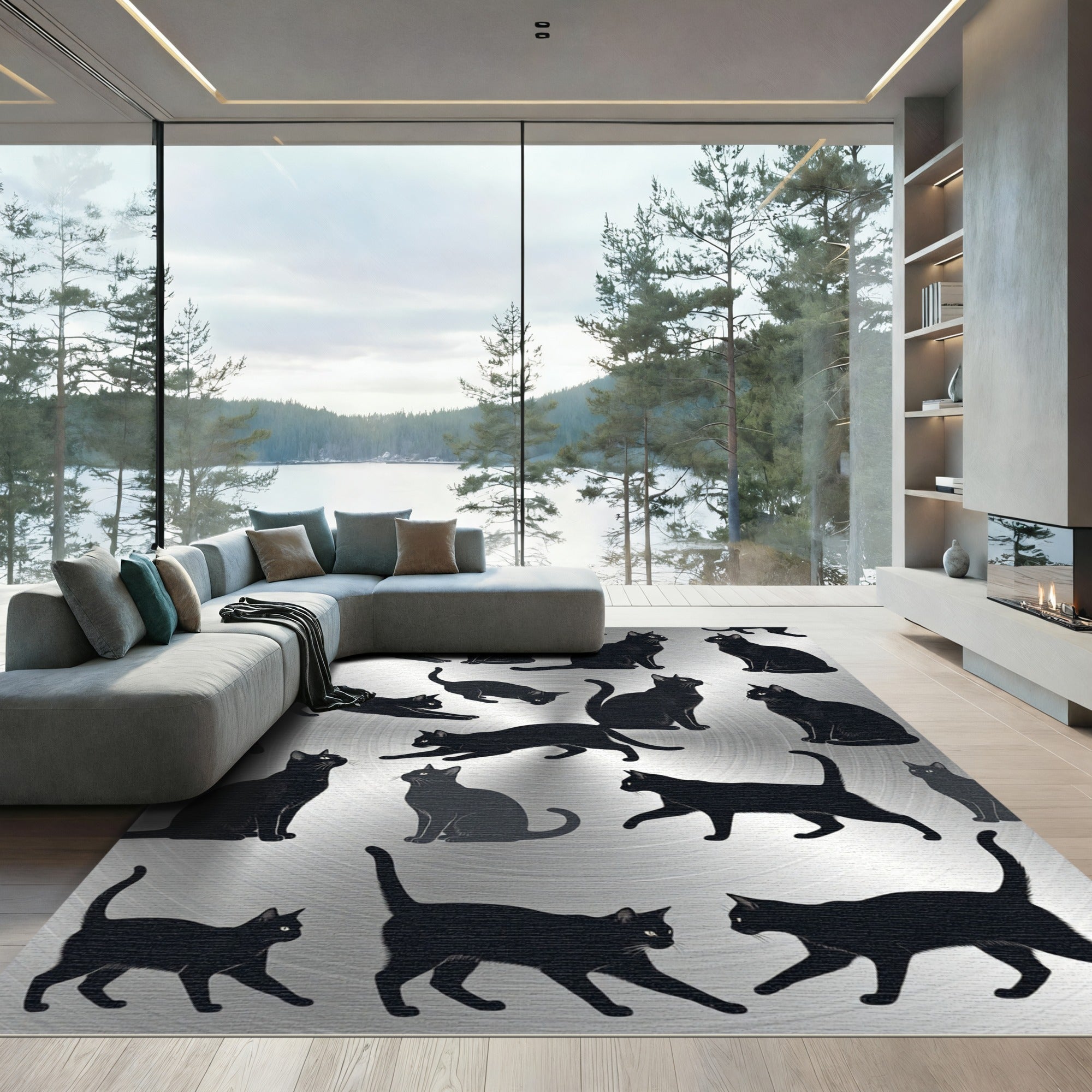 Black Cats Silhouettes Throughout Rug