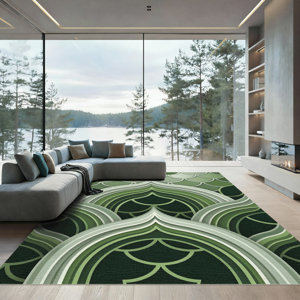 Shaded Emerald Scales Layered Arches Rug