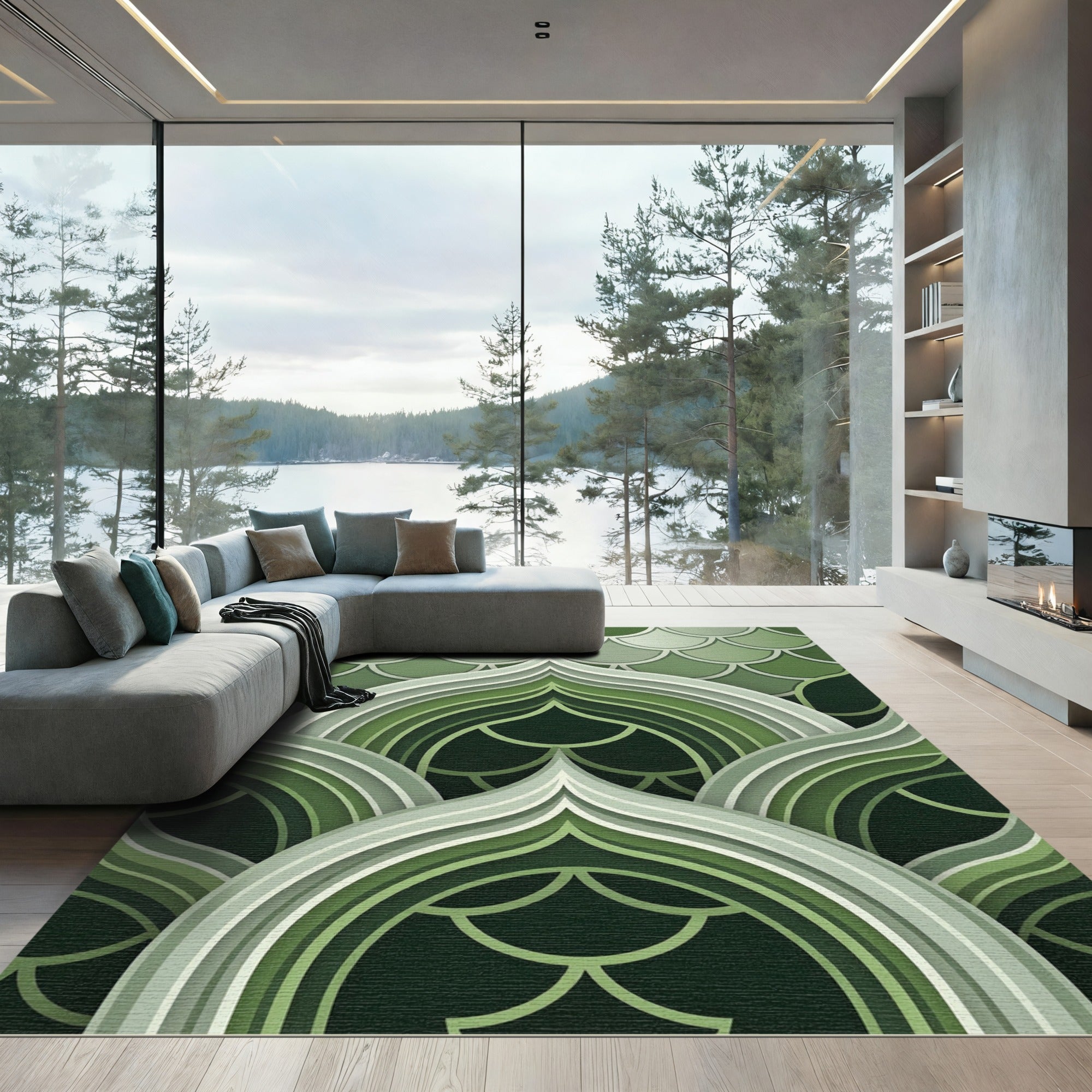 Shaded Emerald Scales Layered Arches Rug