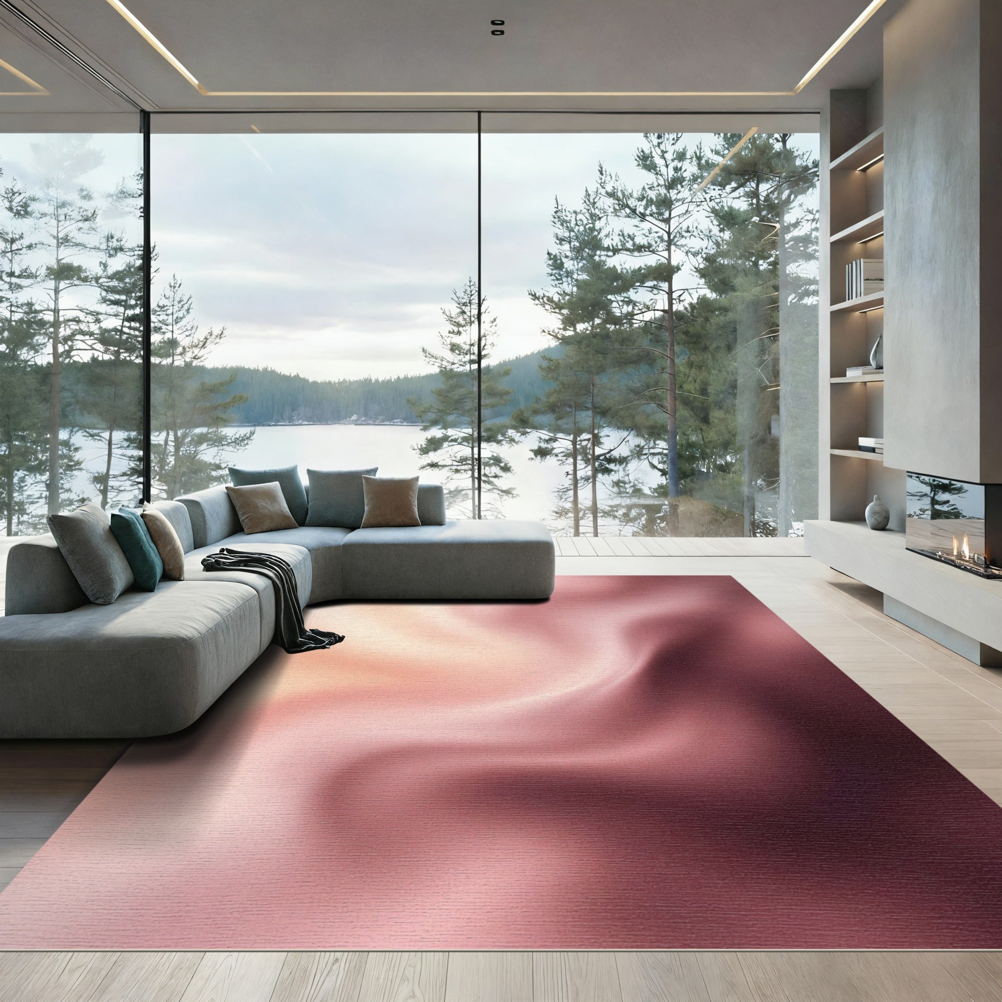 Soft Blushing Pink Abstract Fluid Wave Rug