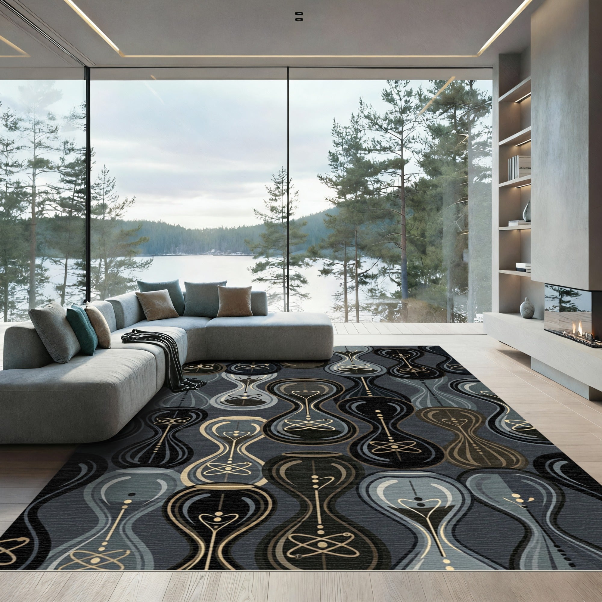 Steampunk Hourglass Atomic Graphic Rug