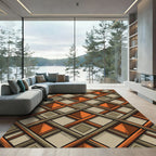 Geometric Terracotta Diamond Grid Weave Rug
