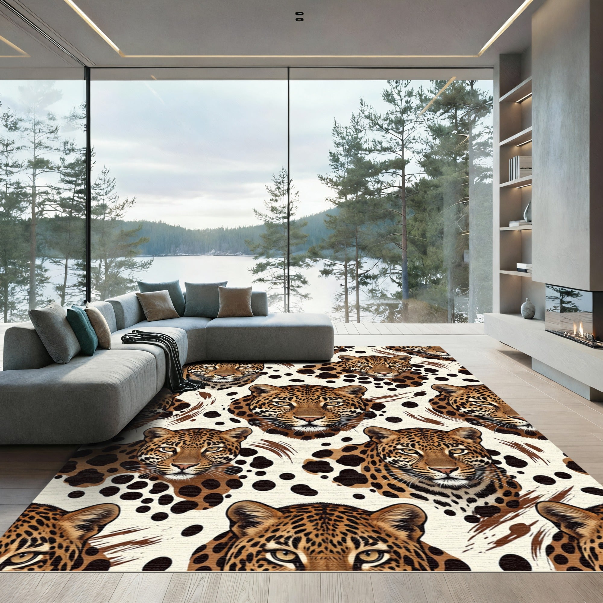 Intense Leopard Face Spotted Animal Pelt Rug