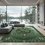 Elegant Sage Floral Scroll Medallion Art Rug