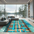 Woven Teal and Wood Tones Plaid Rug