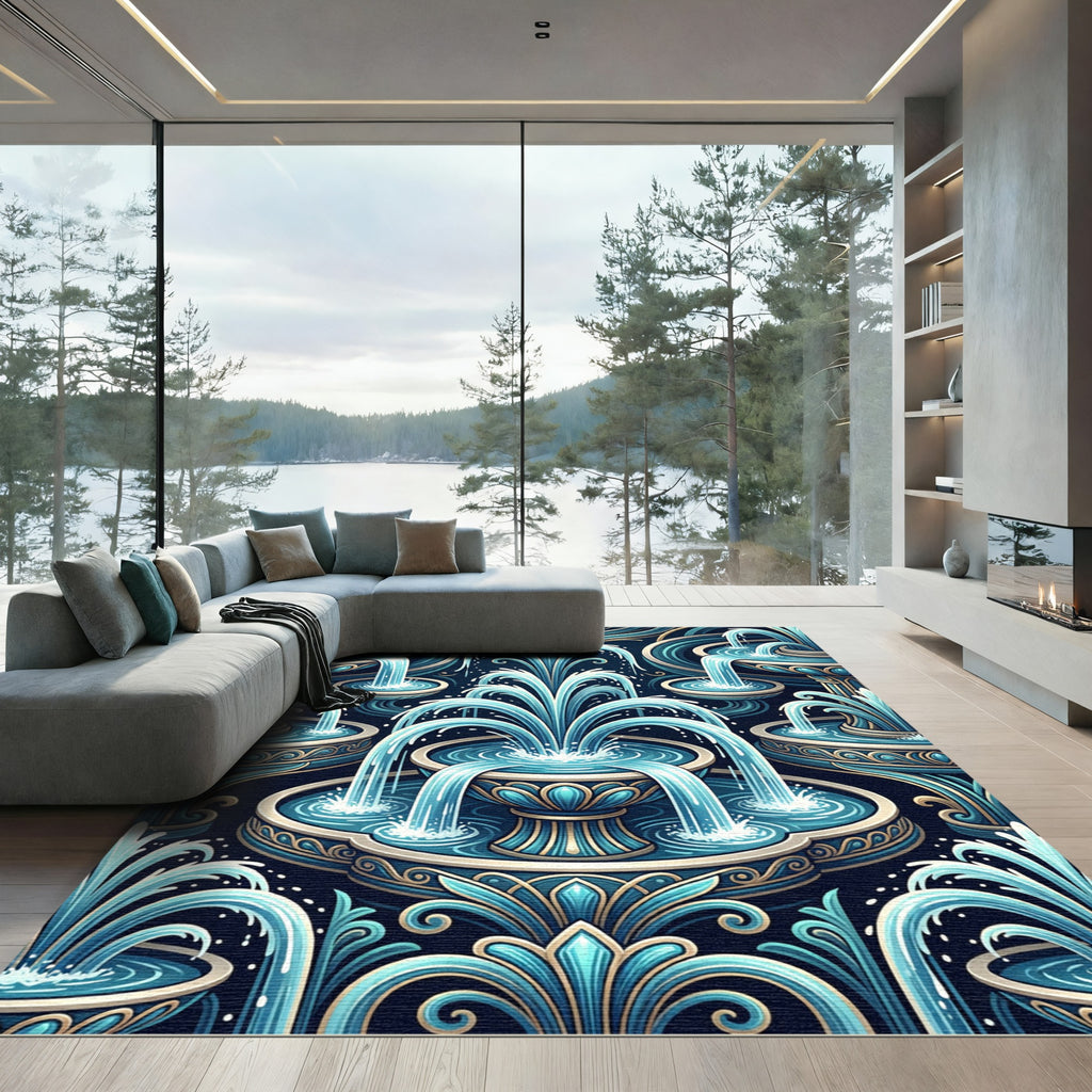 Regal Blue Fountain Water Pattern Rug