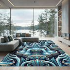 Regal Blue Fountain Water Pattern Rug