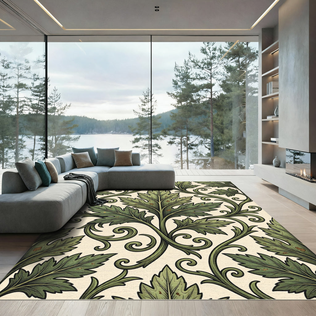Sage Green Acanthus Scroll Leaf Rug