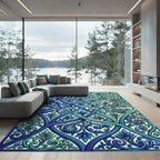 Ethereal Blue Teal Intertwined Leaf Scroll Rug