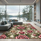 Vintage Pink Rose Baroque Damask Rug