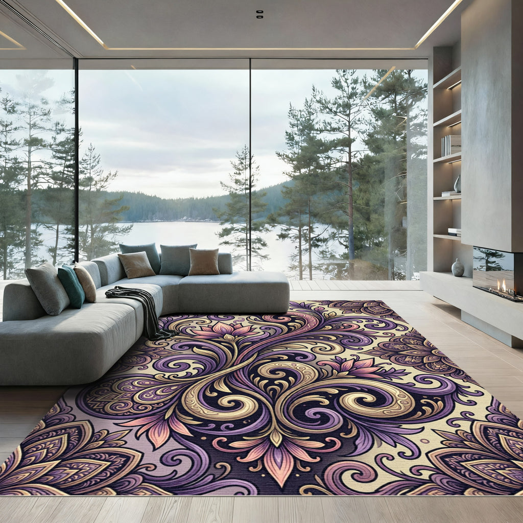 Mauve Lilac Floral Swirl Medallion Rug
