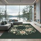 Elegant Cream Peony Rose Floral Wreath Rug