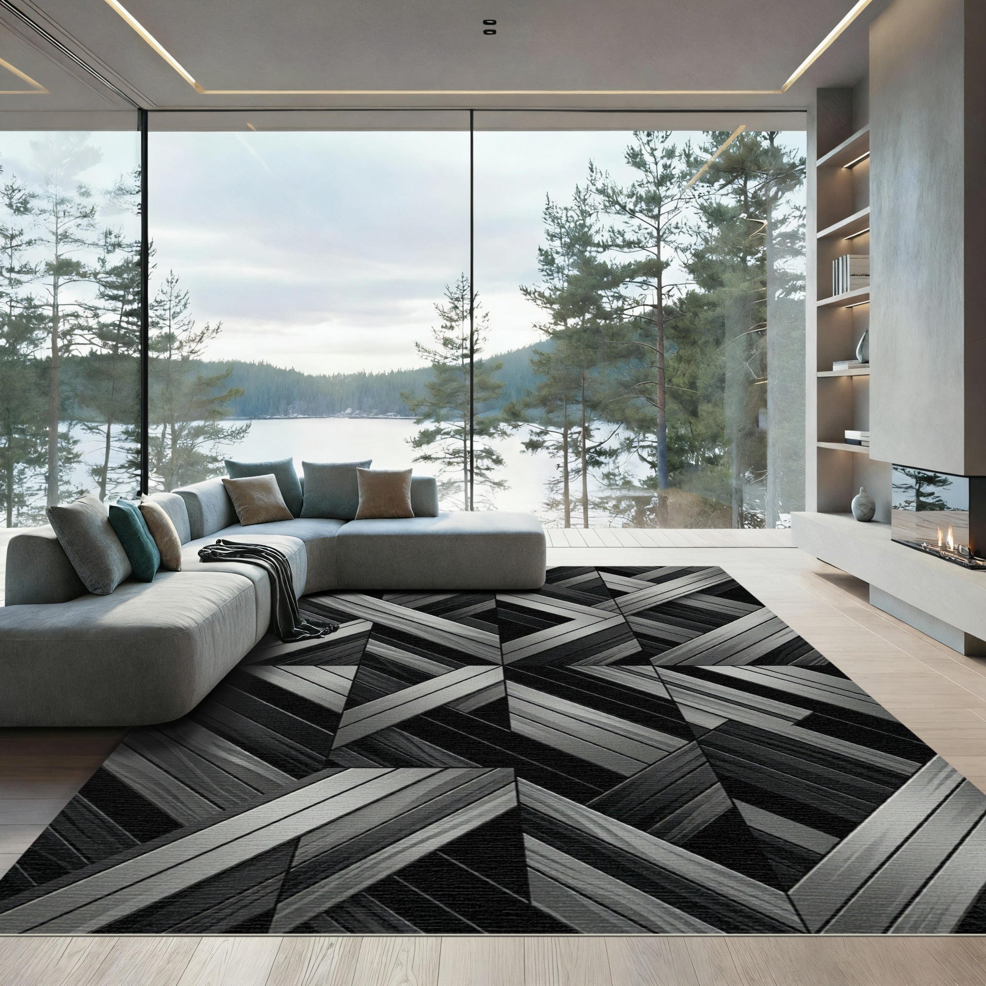 Monochrome Interwoven Diagonal Geometric Area Rug