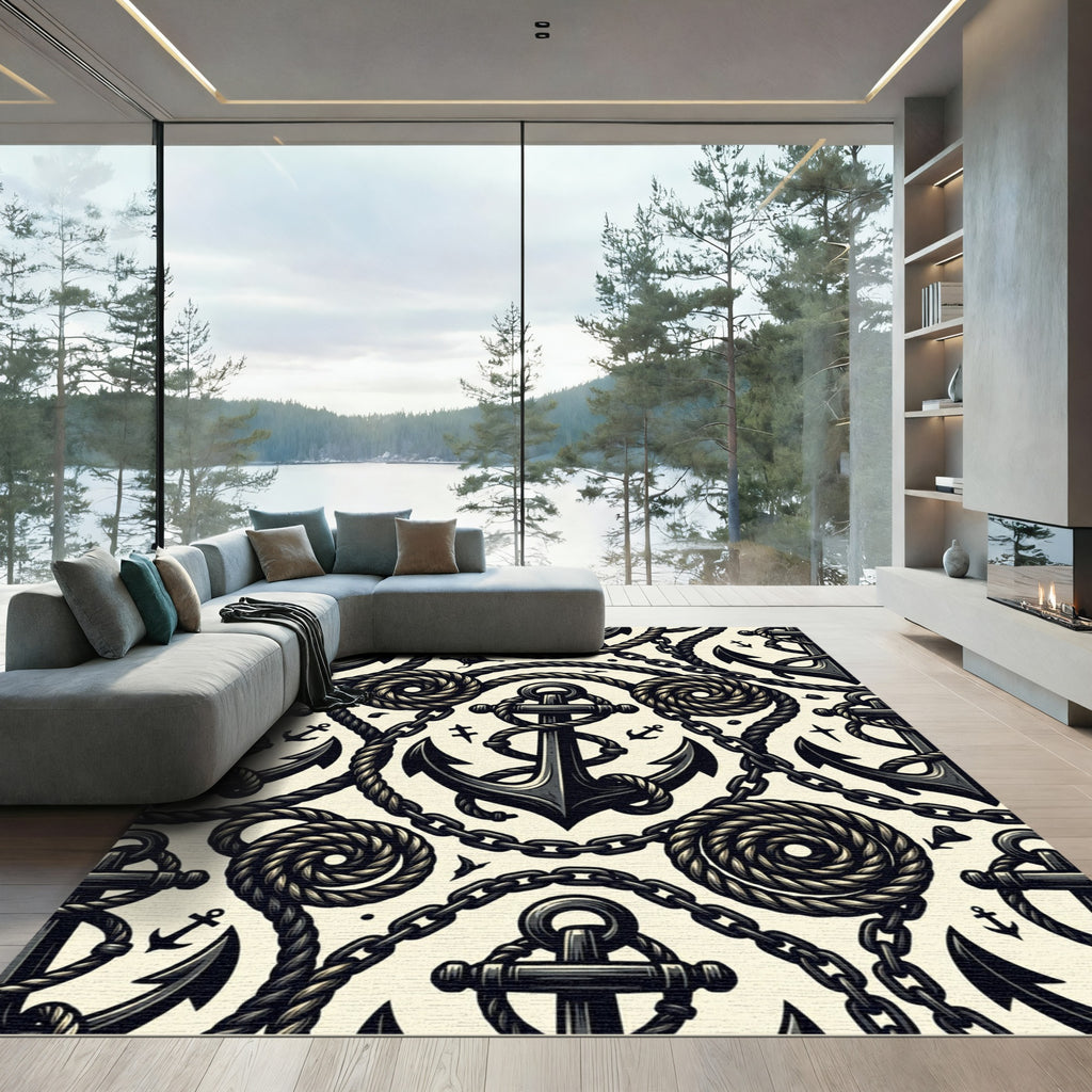 Nautical Anchor Chain Rope Composition Rug