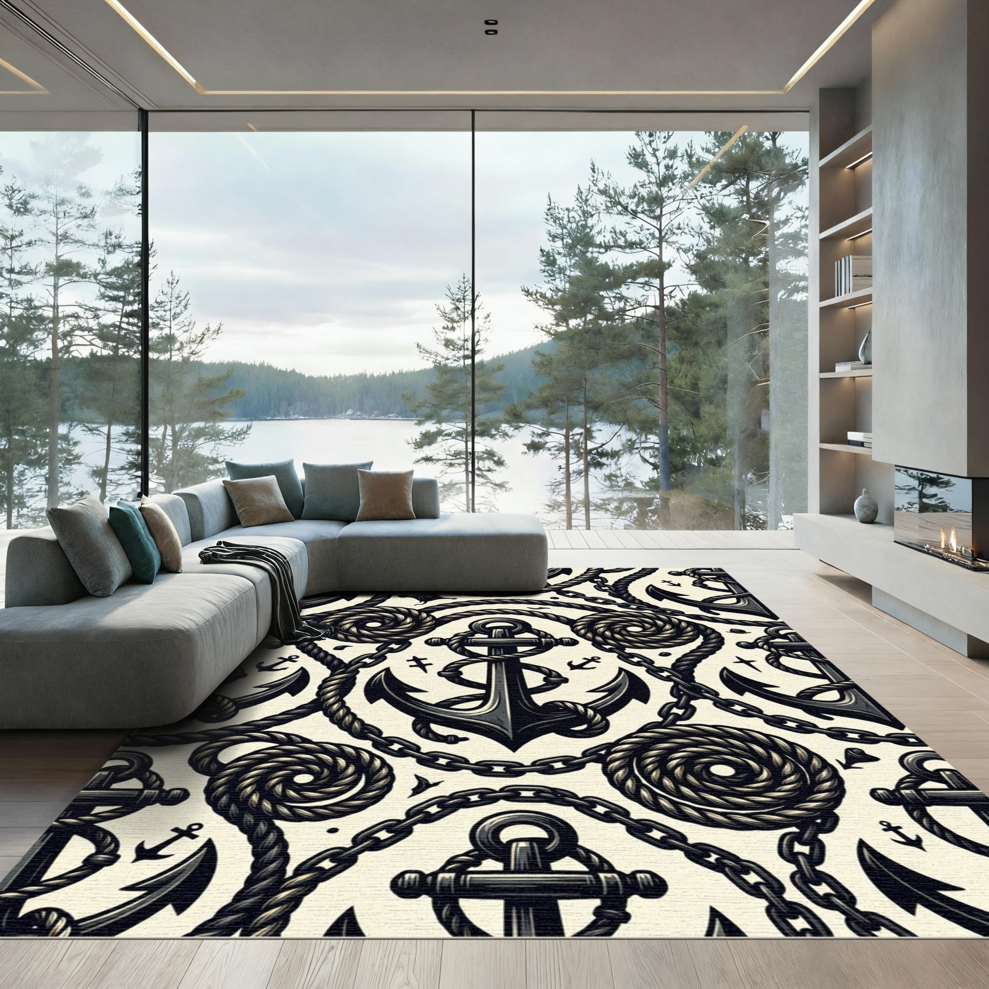 Nautical Anchor Chain Rope Composition Rug