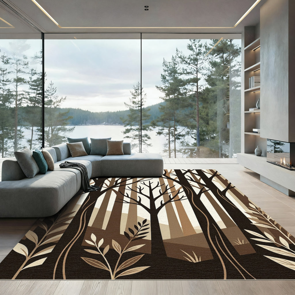 Brown Woodland Arm Abstract Trees Rug
