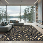 Ornate Gold and Charcoal Arabesque Trellis Rug