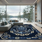 Nautical Navy Turtle and Anchor Illustration Rug
