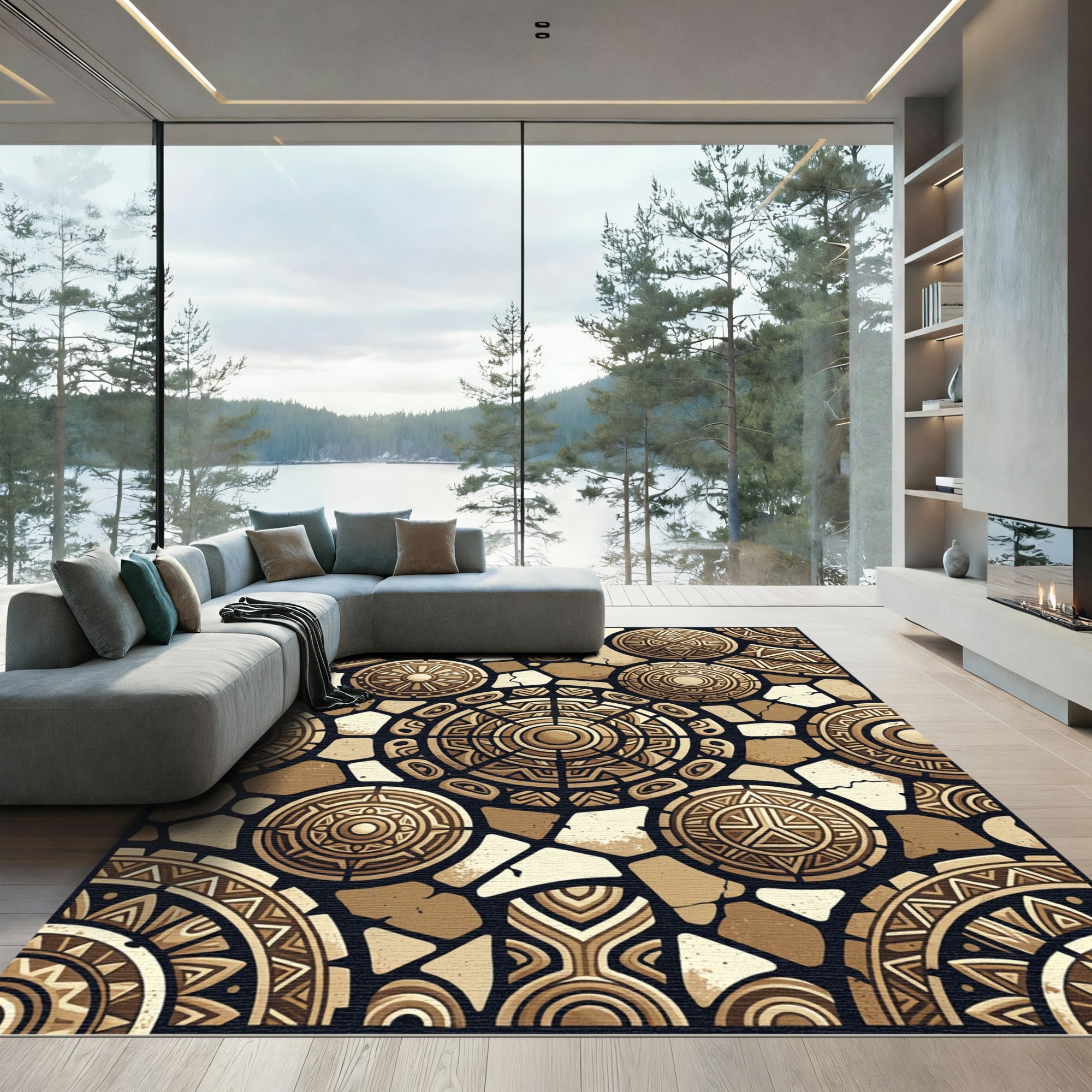 Ancient Gold Circle Stone Collage Rug