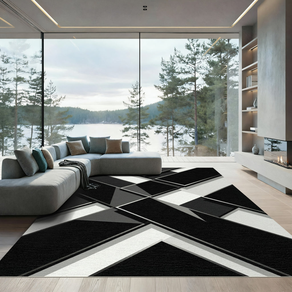 Monochrome Geometric Overlap Layers Rug