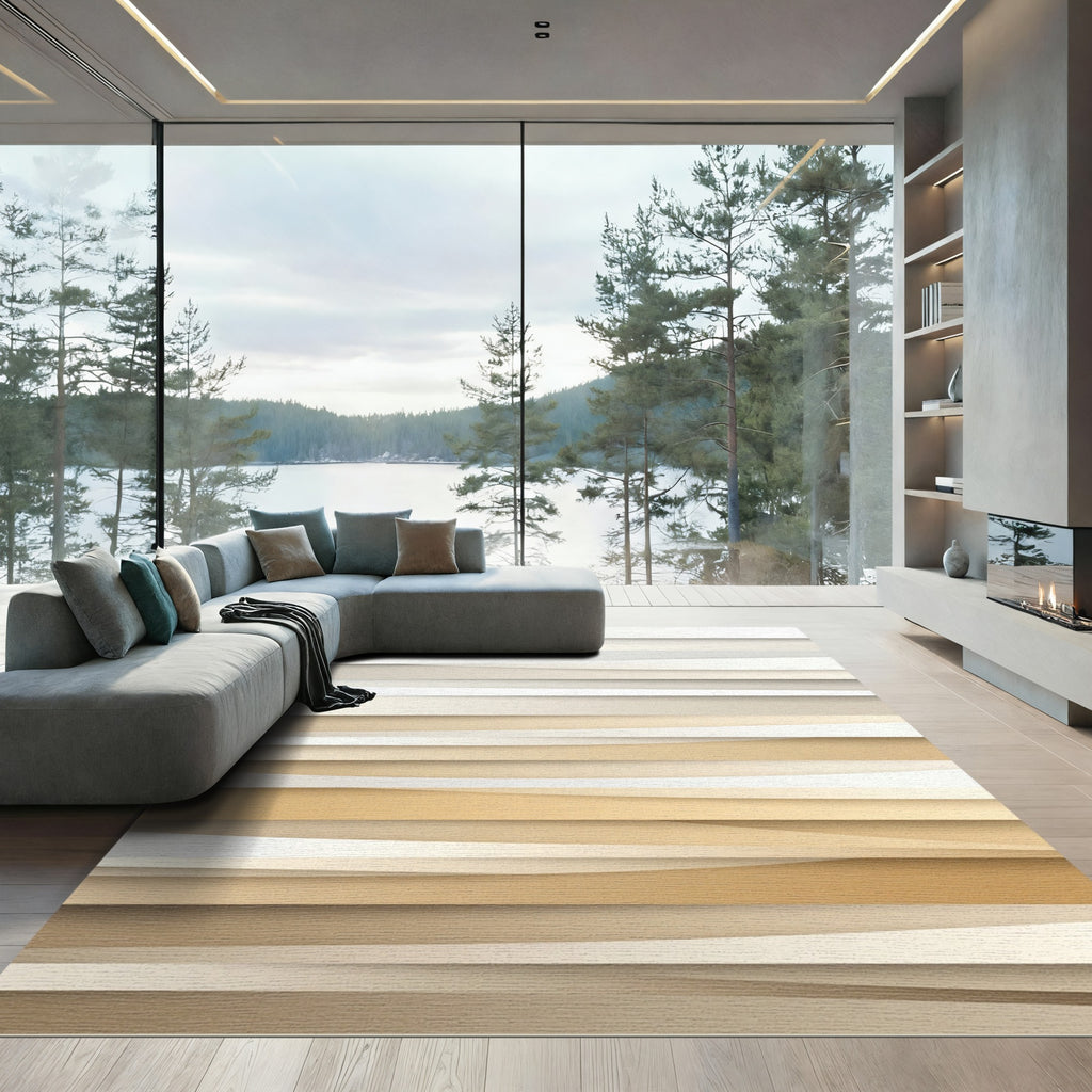 Soft Beige Layered Horizon Rug