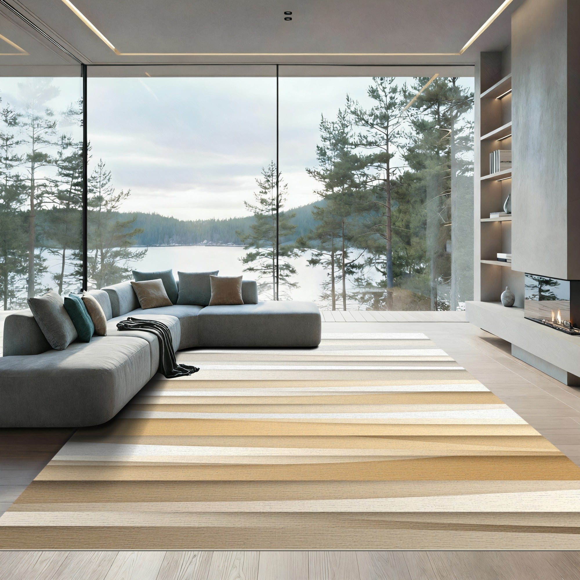 Soft Beige Layered Horizon Rug
