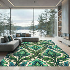 Emerald Green Floral Damask Rug