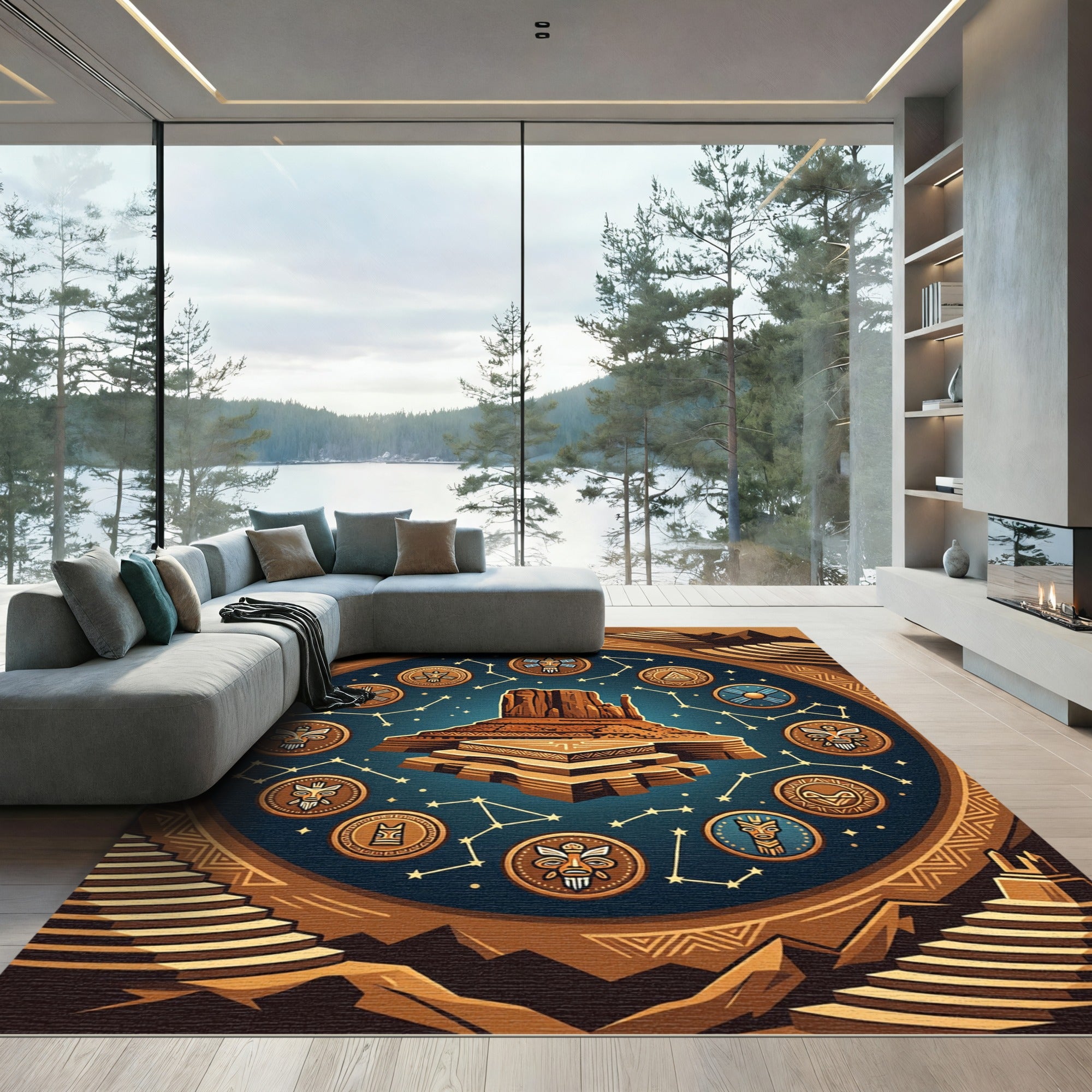 Celestial Mesa Astral Totem Bronze Round Rug