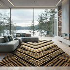 Geometric Chevron Black Gold Rug