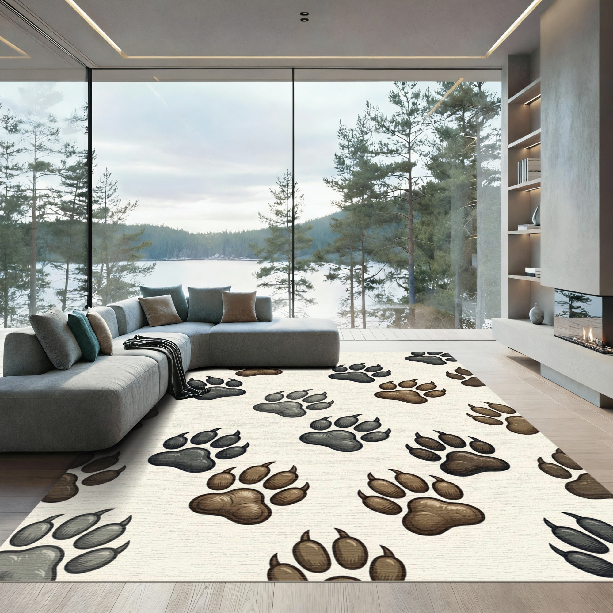 Earth Tone Wild Animal Paw Print Rug