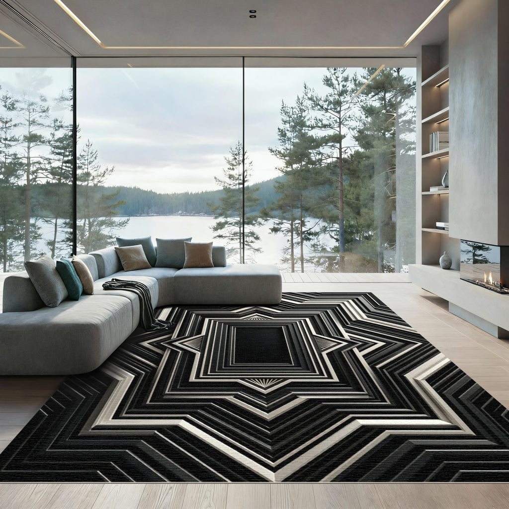Monochromatic Geometric Layered Accordion Rug