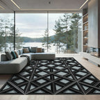 Modern Charcoal Gray Interlocking Geometric Grid Rug