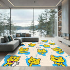 Cheeky Yellow Cats Blue Splash Composition Rug