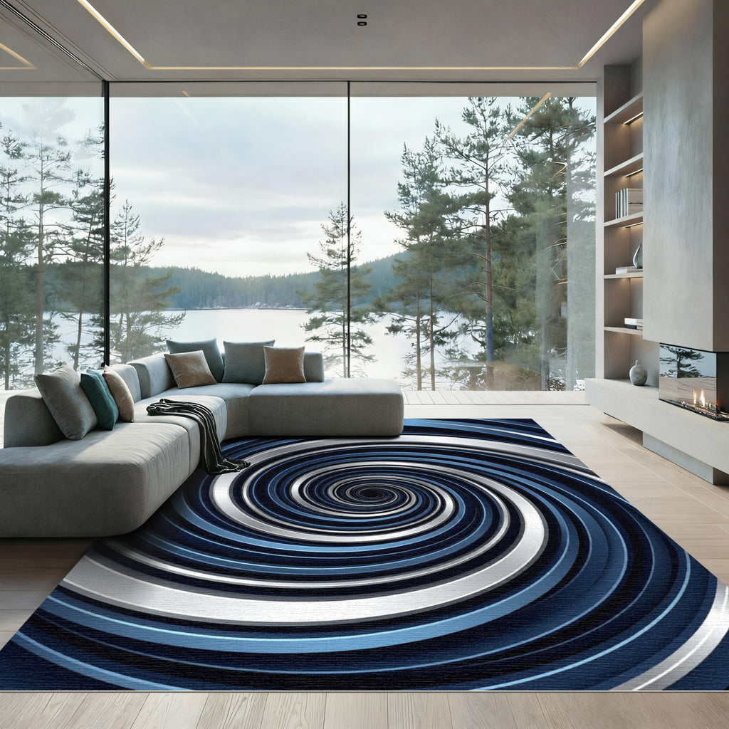 Metallic Navy and Silver Spiral Abyss Rug