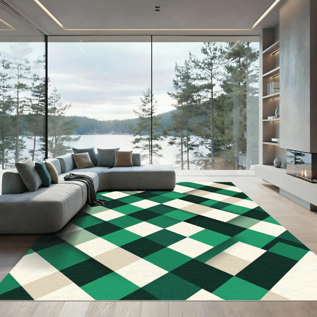 Emerald Green Diamond Lattice Rug