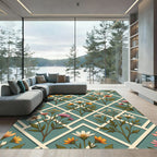 Floral Lattice Teal Meadow Garden Rug