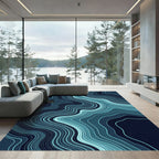 Modern Cyan Oceanic Wavy Abstract Flow Rug
