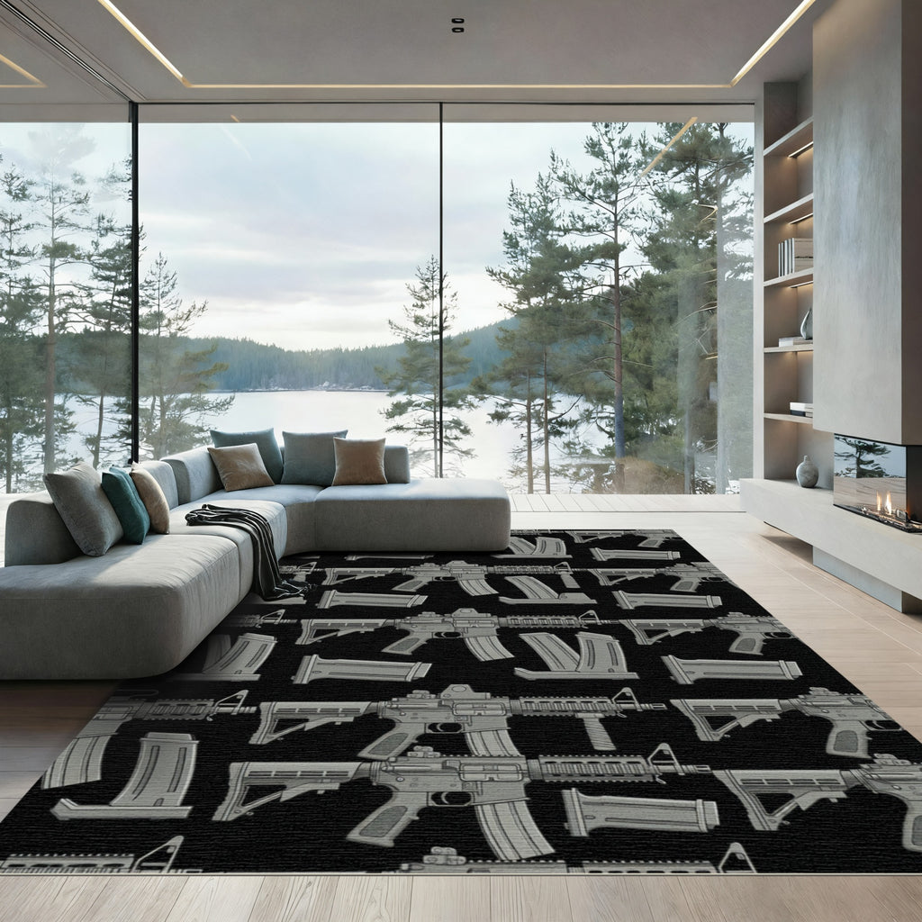 Tactical Dark Gray Automatic Weapon Repeat Rug