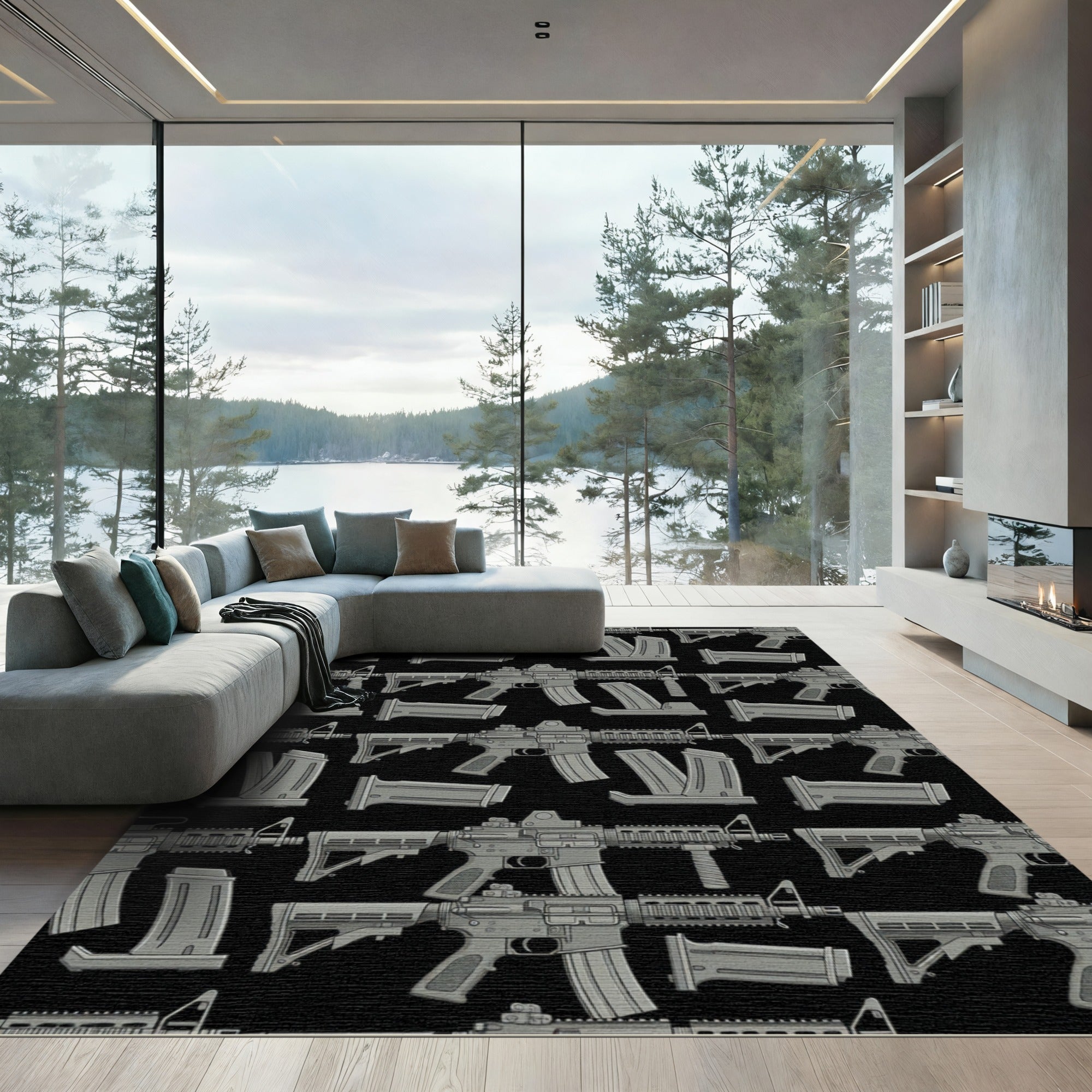 Tactical Dark Gray Automatic Weapon Repeat Rug