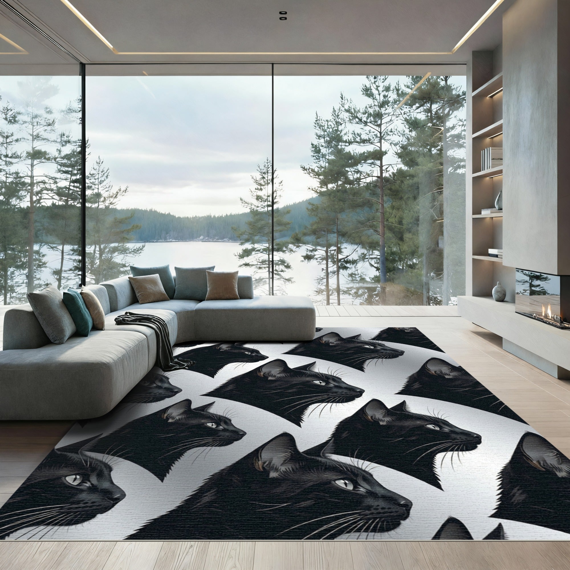 Black Cats Head Repeat Composition Rug
