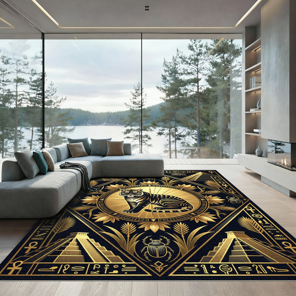Golden Tiger Egyptian Pyramid Scarab Rug