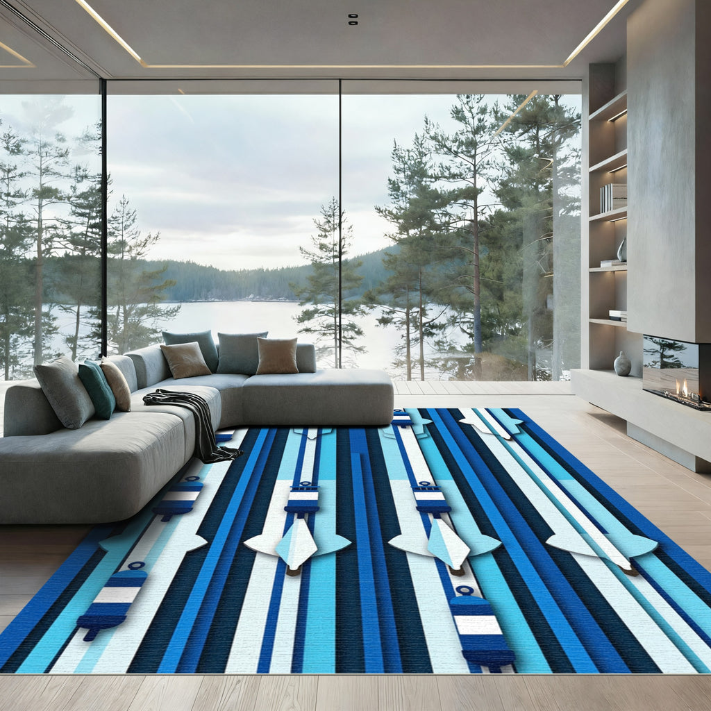 Ocean Blue Nautical Buoy Stripes Rug