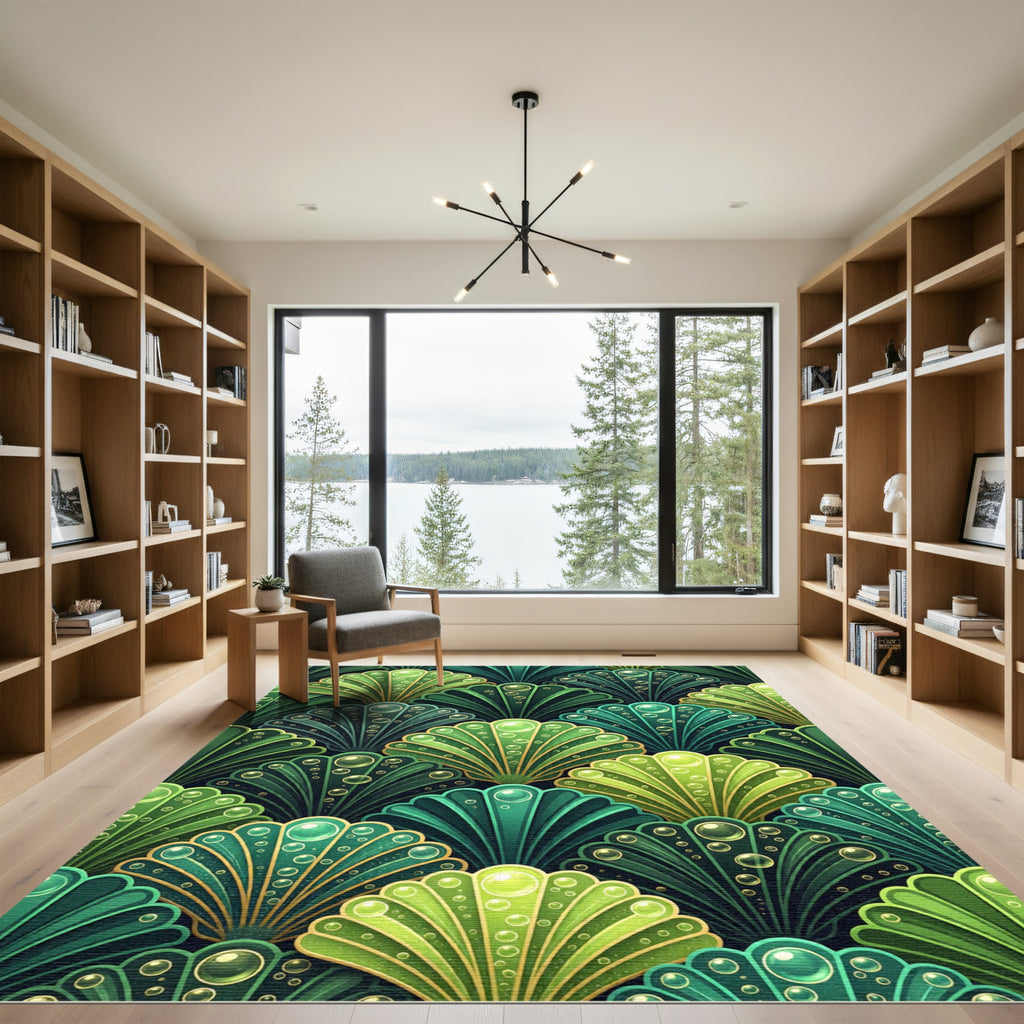 Emerald Green Abstract Fan Bubbles Rug