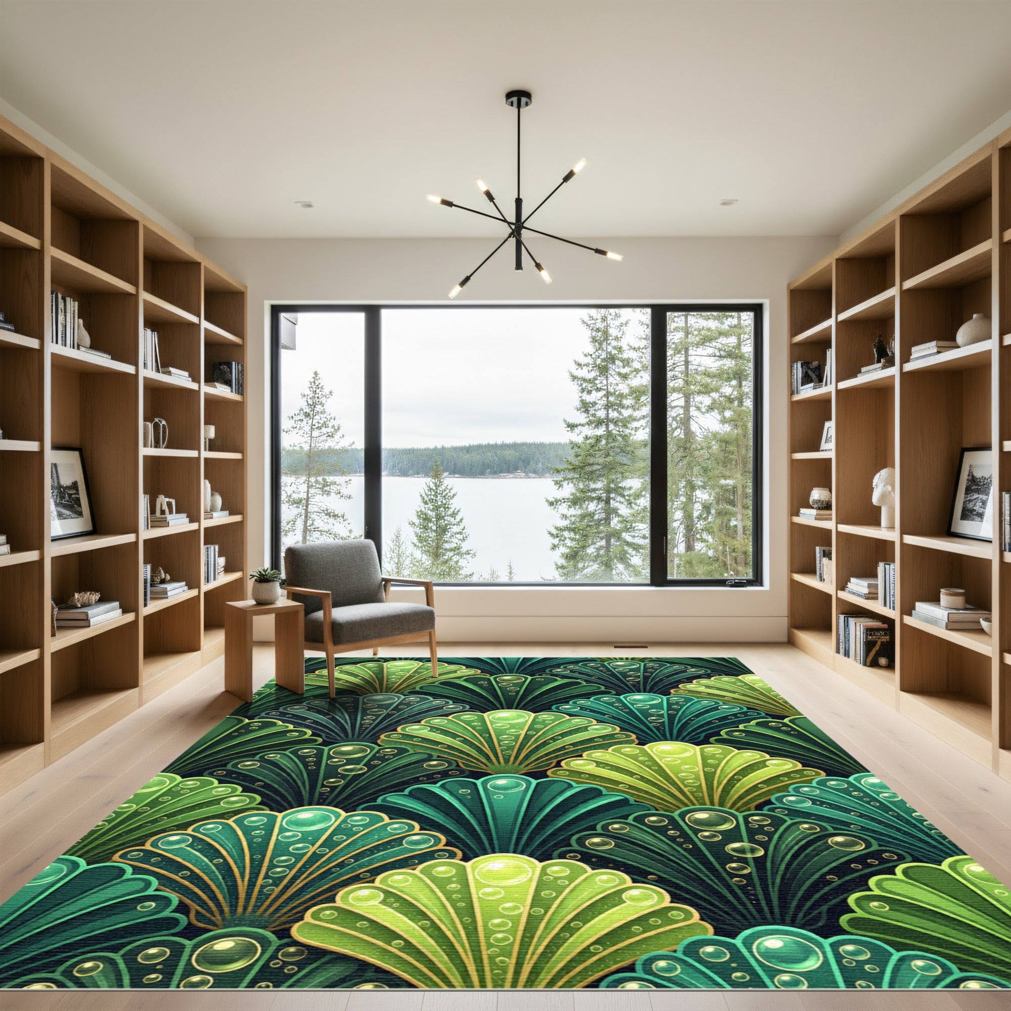 Emerald Green Abstract Fan Bubbles Rug