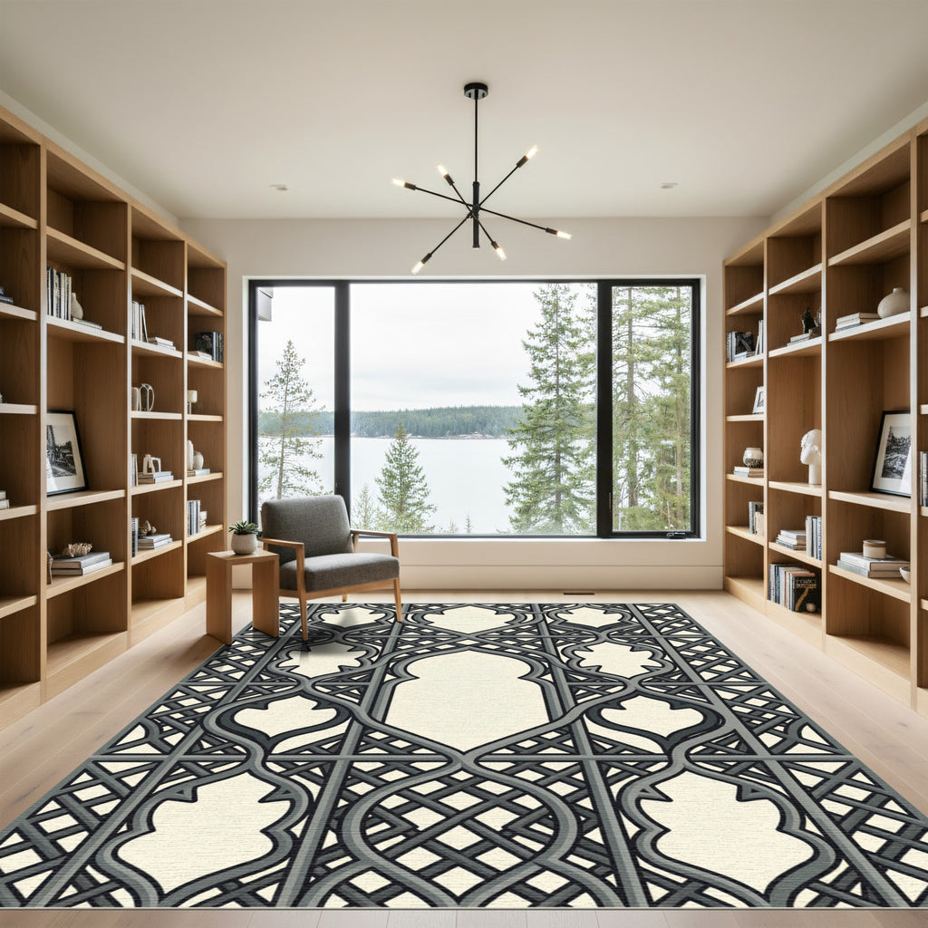 Gray Quatrefoil Lattice Arch Rug