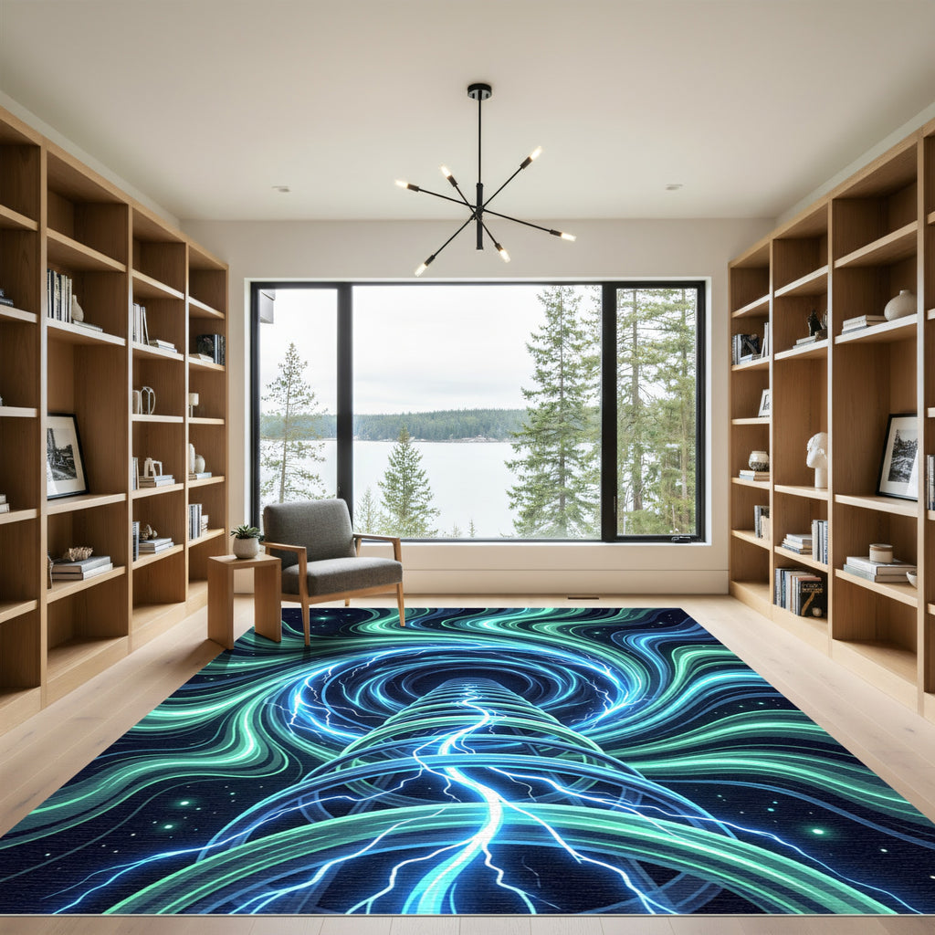 Ethereal Blue Neon Galactic Vortex Vortex Rug