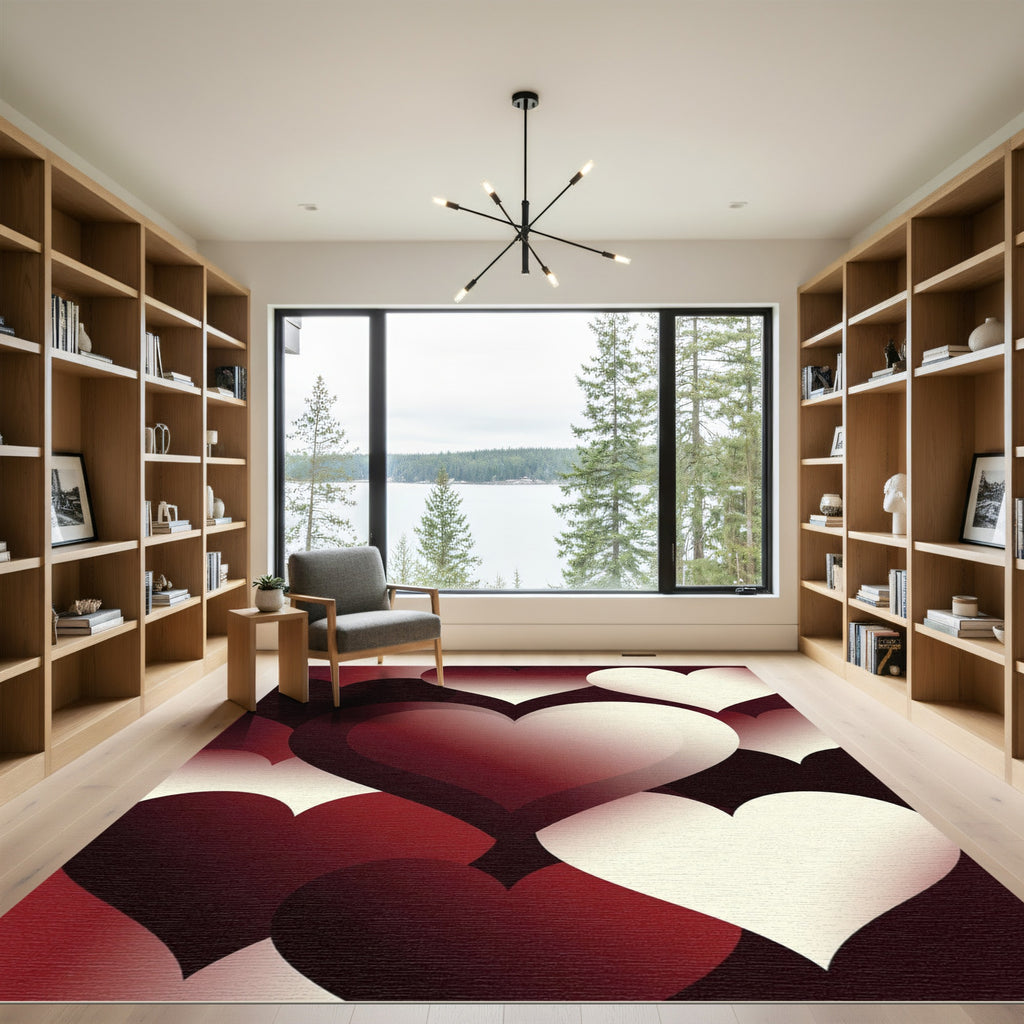 Romantic Crimson Gradient Heart Illustration Rug