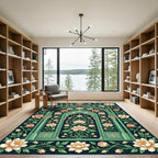 Elegant Emerald Floral Bouquet Archway Rug
