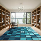 Modern Teal Geometric Block Rug