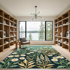 Sage Green Botanical Daisy Field Rug